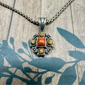 Premier Designs Tiger Eye/Jasper Reversible Silver Necklace B5